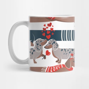 Dachshunds long love // neon red hearts scarves sweaters and other Valentine's Day details brown nile blue and dark grey spotted funny doxies dog puppies Mug